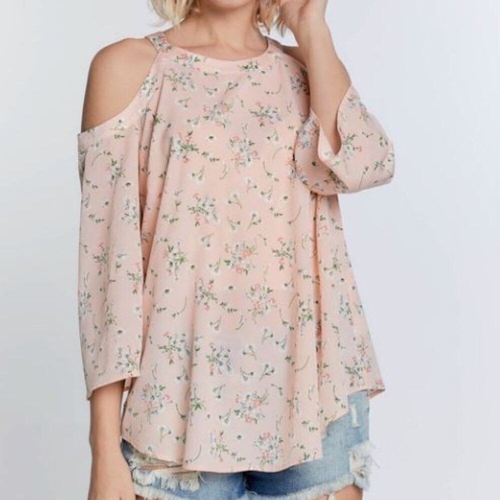 DAVI & DANI Floral Cold Shoulder Sleeveless Blouse Boho Festival Top